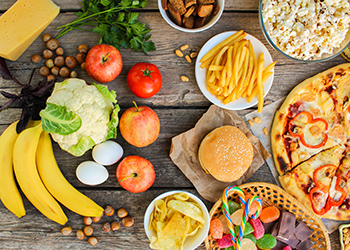 A variety of healthy and unhealthy foods