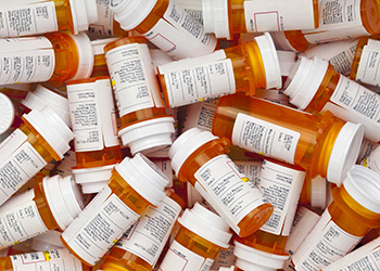A large number of prescription medicine bottles