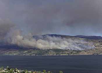 A wildfire in near Peachland, British Columbia