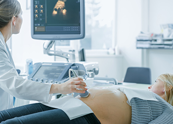 A woman having an ultrasound exam